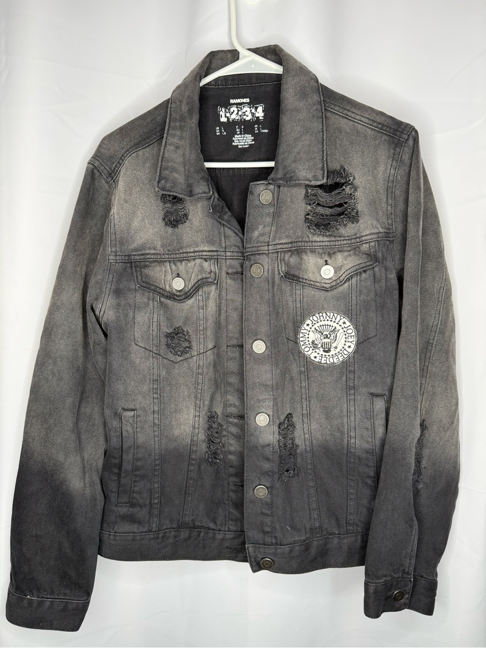 Ramones Distressed Black Denim Jacket Size large